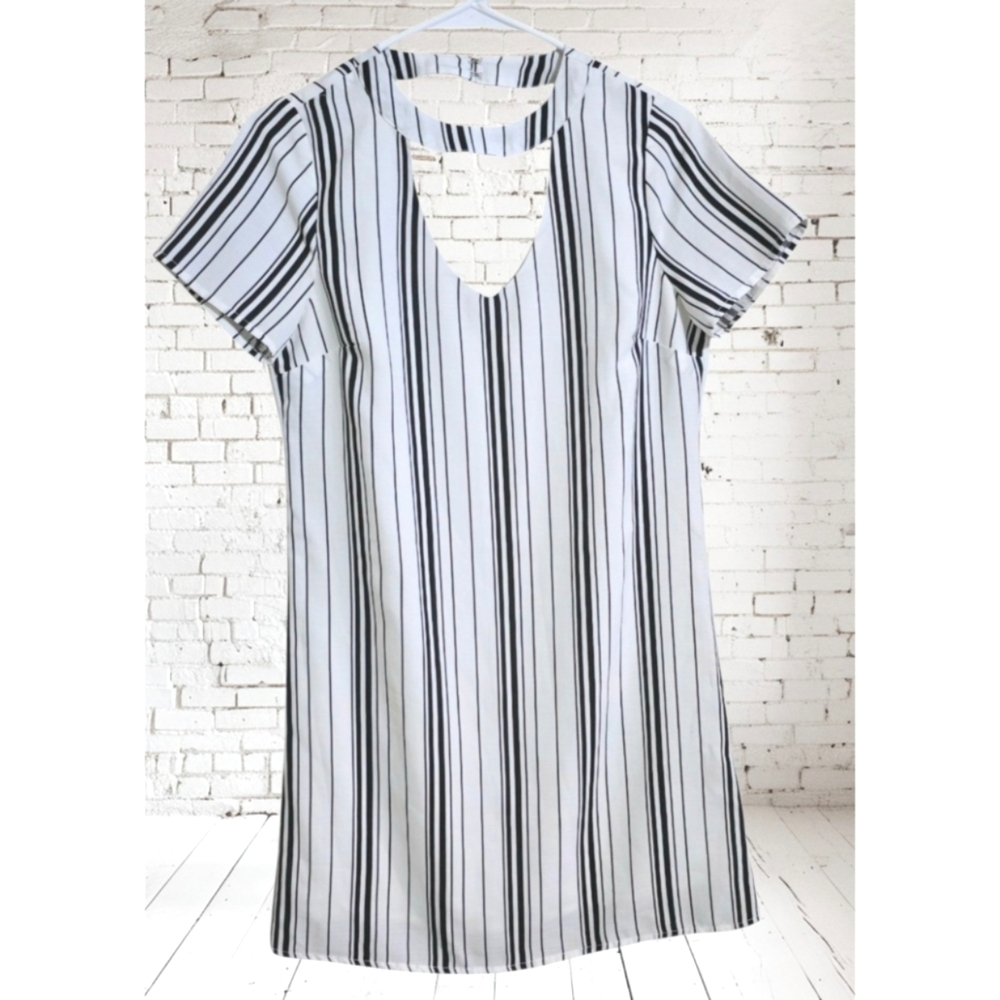 Skies Are Blue Striped Shift Dress Black & White Size XS